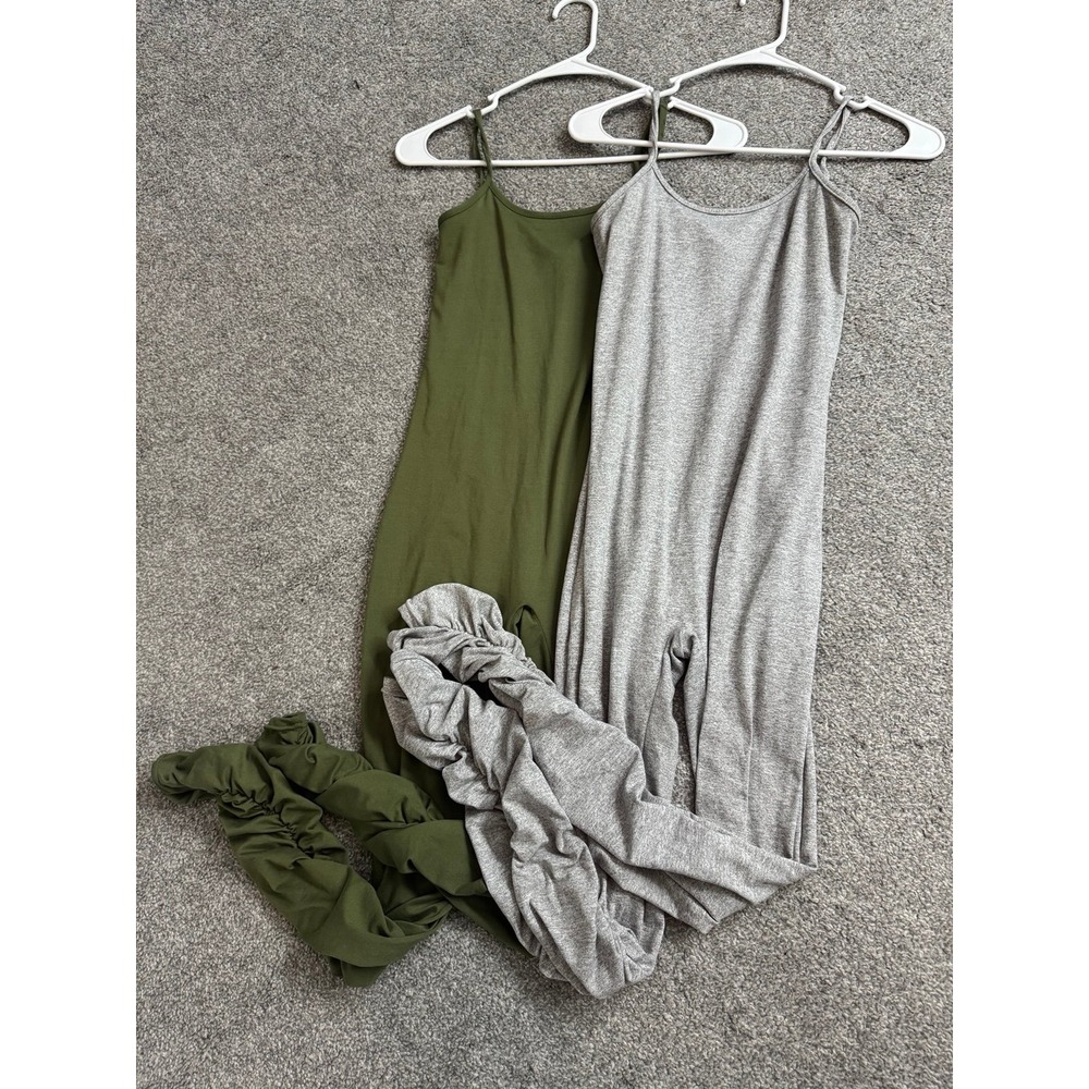 2pc Stretchy Jumpsuit Bundle Olive Green Heather Gray Stacked Leg Size Medium
